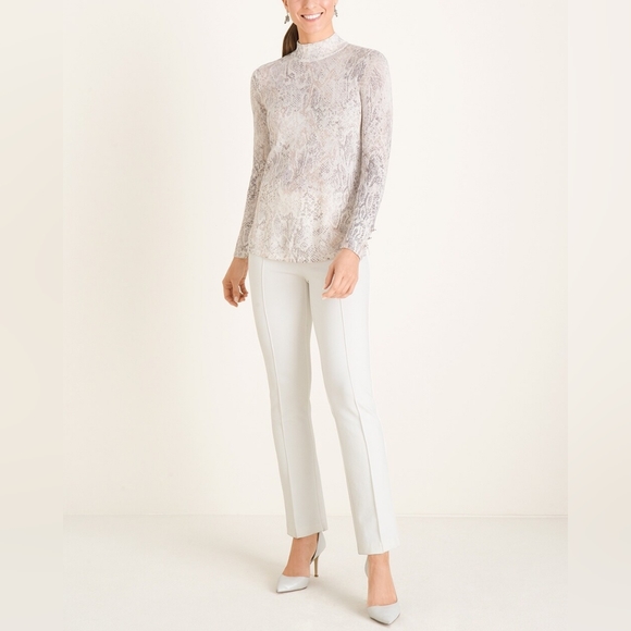 Chico's Python Snake Print Zip Back Mock Neck Sweater Women's Size Large ( 2 ) - Picture 2 of 11